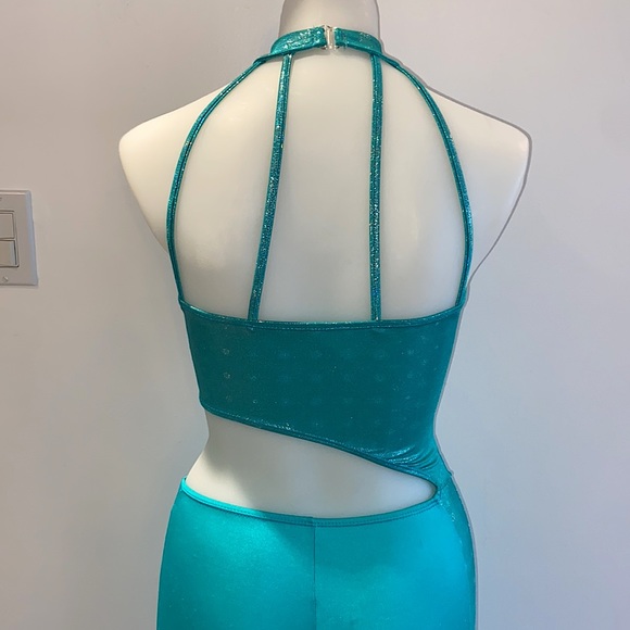 Aqua Holographic Wide leg Cutout Jumpsuit - Picture 9 of 15